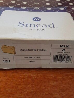 NEW OPEN BOX ! Smead Manila File Folders Letter Sz Straight Pack 100 SMD 10320